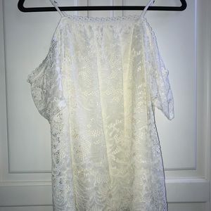 Off the shoulder, cream colored lace top